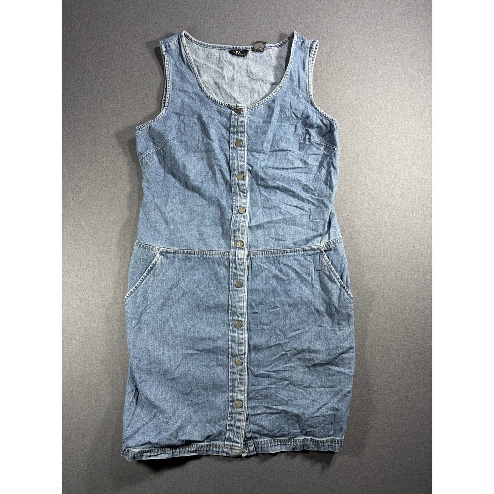 Vintage NY & Company Preppy Denim Button Front 100% Cotton Tank Dress Size 10